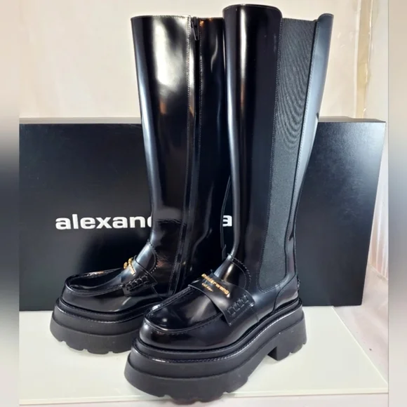 NWT$995 Alexander Wang Carter Black Patent Leather Platform Tall Boots Sz 38 - Picture 11 of 16